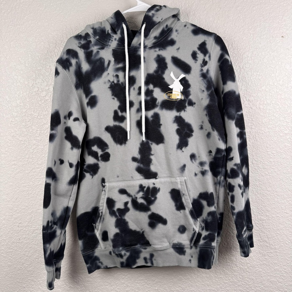 Dutch Bros Coffee Hoodie Women's Medium (Small Fit) Gray Black Tie Dye Pullover